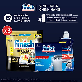 Combo 3 Viên rửa chén Finish Ultimate 18 viên + Nước làm bóng 500ml + Muối rửa chén 2kg