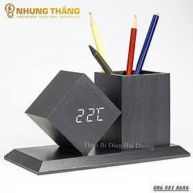 Mua Đồng Hồ Gỗ Led Để Bàn Hình Vuông Chéo DH-95 - Kiêm Ống Đựng Bút - 4 Màu Thanh Lịch - Trang trí decor vintage Căn Phòng - Tặng Pin