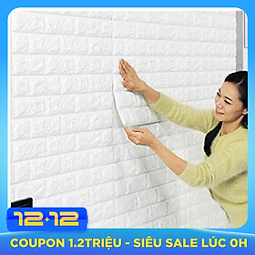 10 Tấm Xốp Dán Tường Giả Gạch Màu Trắng Dày 4mm Khổ 70X77 Cm Chịu Lực, Chịu Nước, Chống Ẩm Mốc Loại Cao Cấp