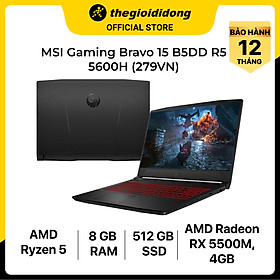 Mua Laptop MSI Bravo 15 B5DD R5 5600H/8GB/512GB/4GB RX5500M/15.6 F/Balo/Chuột/Win11/(279VN)/Đen - Hàng chính hãng