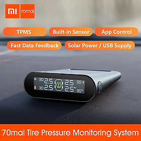 Xiaomi 70mai TPMS Màn hình áp suất lốp Tpms Năng lượng mặt trời Usb Android USB Tmps 70 Mai Hệ thống cảm biến xe hơi Cảnh báo