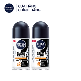 Combo 2 Lăn Ngăn Mùi NIVEA MEN Black & White Ngăn Vệt Ố Vàng Vượt Trội 5in1 (50ml) - 85392