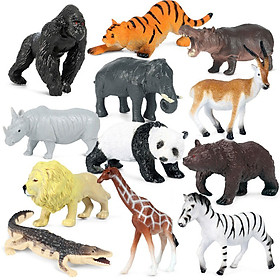 Bộ 12 đồ chơi Động Vật hoang dã Hổ Voi Gấu Tê Giác Cá Sấu Ngựa Vằn Sư Tử