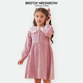 Váy thu đông bé gái Bigfox Miss Meow size đại, đầm bé gái nhung tăm cổ ren công chúa xinh xắn size trẻ em 3-11 tuổi