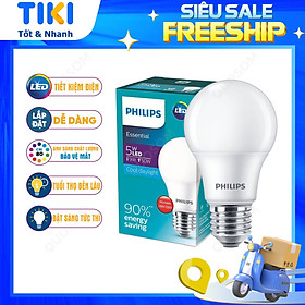 Bóng đèn LED Bulb PHILIPS Essential E27 - Tiết kiệm điện, Ánh sáng chất lượng cao - Hàng Chính Hãng - 5W - Ánh sáng trắng 6500K