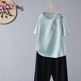 Hình ảnh Áo kiểu nữ ARCTIC HUNTER, Áo thêu nữ vải cotton, ngắn tay hoạ tiết hoa thêu phong cách Trung Hoa cổ điển AH18
