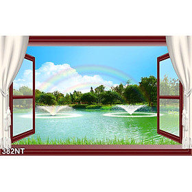 TRANH DÁN TƯỜNG 3D CỬA SỔ PHONG CẢNH ĐẸP 382NT - TRANH DÁN TƯỜNG HÌNH Ô CỬA SỔ NHÌN RA PHONG CẢNH