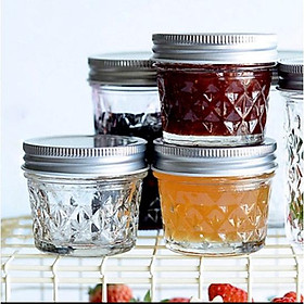 Set 6 hũ thủy tinh vân sọc nắp nhôm miệng rộng 100ml đựng bánh FLan, sữa chua