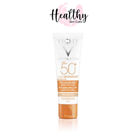 Kem Chống Nắng Vichy Ngừa Sạm Da, Giảm Thâm Nám Màu Da 50ml Capital Soleil Anti-Dark Spot 3-in-1 Tinted Daily Care SPF 50 UVA  UVB