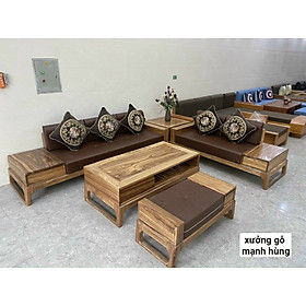 Bộ bàn ghế phòng khách salon, sofa gỗ hương xám mẫu 2 văng MH93