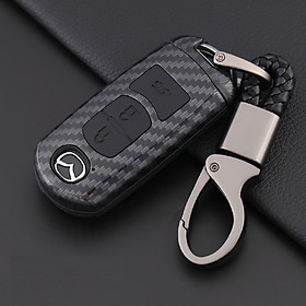 Ốp nhựa carbon, bọc bảo vệ chìa khóa xe Mazda  3, 6, CX-5 kèm móc đeo INOX