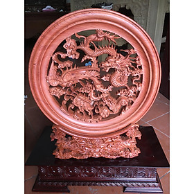 Tranh đĩa Tứ Linh gỗ Hương nguyên khối, đế rồng, nhiều kích thước lựa chọn