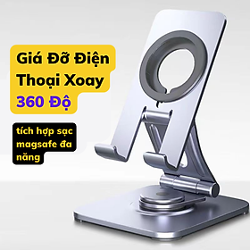 Mua Giá Đỡ Điện Thoại Xoay 360 Độ Tích Hợp Sạc Không Dây - Kệ 1pad Nam Châm Bằng Nhôm có silicone chống xước