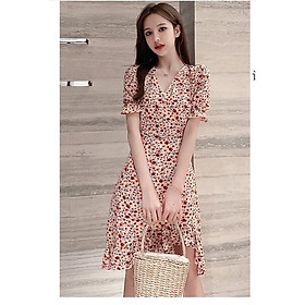 Đầm Xòe Dạo Phố Hoa Cổ V Tà Chéo Xinh Xinh - BY1127