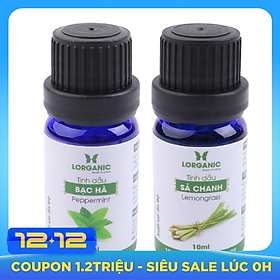 Combo Tinh Dầu Sả Chanh Lorganic + Bạc Hà Lorganic (10ml / Chai)