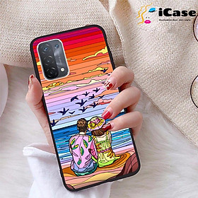 Ốp lưng iCase dành cho Oppo A74 5G chất liệu viền dẻo lưng cứng nhám TPU có hai lỗ xỏ dây đeo in nổi 4D hình bộ sưu tập Purple 15