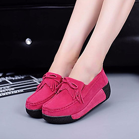 Ladies Casual Shoes Soft Suede Fringed Thick Bottom Slip-On Loafer