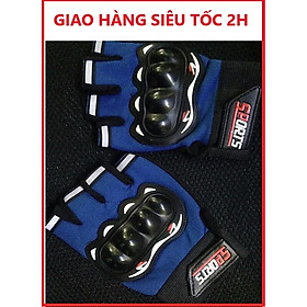 Găng tay/bao tay hở ngón đi phượt, tập Gym có gù bảo hộ - xanh