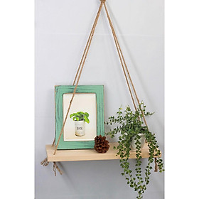Kệ gỗ treo tường trang trí đa năng treo bằng dây thừng - Kích thước 40x10cm