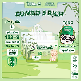 COMBO 3 Bịch tã/bỉm QUẦN Nano Bamboo sợi tre M/L/XL/XXL/XXXL (132 Miếng) tiết kiệm 120k kèm quà tặng