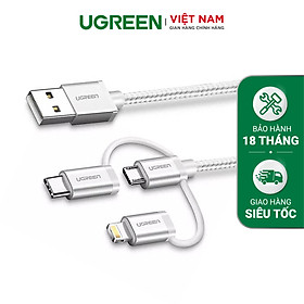 Dây cáp sạc và truyền dữ liệu 3 in 1, dài 0.5-1.5m UGREEN US186 - Hàng Chính Hãng