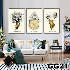 Mua Tranh treo tường canvas 3 bức phong cách hiện đại Bắc Âu 215  tranh hươu trang trí phòng khách  phòng ngủ  phòng ăn  spa