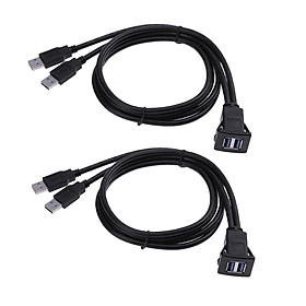 2pcs USB3.0 Male To Female Car Auto Dashboard Flush Mount Adapter Cable