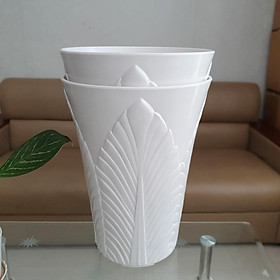 Combo 2 chậu ống lá cỡ lớn trồng hoa nhựa dày trắng 38x51cm