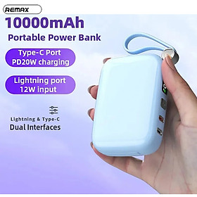 Pin dự phòng siêu gọn Remax RPP-652 10000mAh tích hợp 2 cáp sạc nhanh QC 22.5W và PD 20W - cổng typeC hỗ trợ in/out - Màu Ngẫu Nhiên- Hàng Chính Hãng