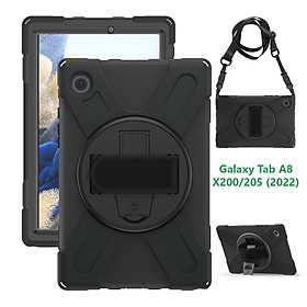 Ốp Lưng dành cho Samsung Galaxy Tab A8 SM-X200/X205 10.5"/A7 Lite Chống Sốc Có Chân Dựng, Dây Đeo Vai Và Tay - Đen