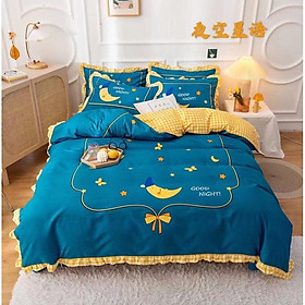 Mua Trọn bộ 4 món vỏ chăn ga và hai vỏ gối cotton bèo hoạt tính mềm mịn mát