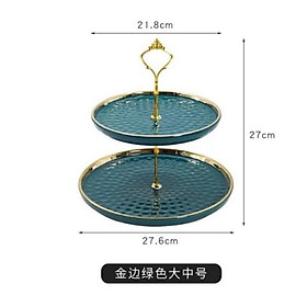 Mua Khay sứ đựng bánh mứt kẹo trái cây 2 tầng/ 3 tầng nạm vàng màu trắng và xanh cổ vịt sang trọng