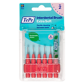 Bộ 6 cây tăm chải kẽ răng siêu mềm và 1 nắp Tepe Extra Soft Interdental