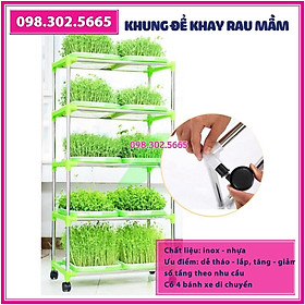 Khung để khay trồng rau mầm thủy canh - loại 10 khay 5 tầng có bánh xe