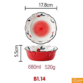 Tô sứ tròn, bát sứ viền sóng 17.8cm họa tiết hoa quả vẽ tay nhiều màu sắc- Hàng có sẵn