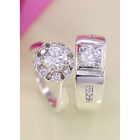 Nhẫn đôi bạc nhẫn cặp bạc đẹp đinh đá ND0349