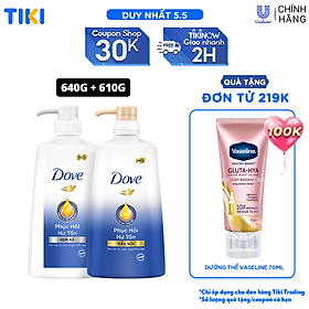 Hình ảnh Combo Dove Phục Hồi Hư Tổn Dầu Gội 640g + Kem Xả 610g