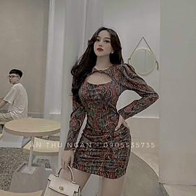 Đầm body tay dài hoạ tiết hở ngực xịn xò
