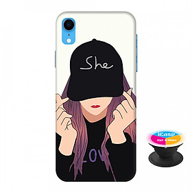Ốp lưng nhựa dẻo dành cho iPhone XR in hình Girl - Tặng Popsocket in logo iCase - Hàng Chính Hãng