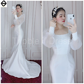 Đầm maxi body đuôi cá mặc cưới tay dài phồng TRIPBLE T DRESS - size S/M/L -MS166Y