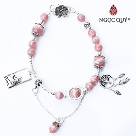 Vòng tay đá đào hoa rhodochrosite 8mm phối charm deamcatcher bạc 925 mệnh hỏa , thổ - Ngọc Quý