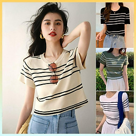 Áo len Montoghi dệt kim KẺ SỌC 522 kiểu dáng xinh xắn và thanh lịch
