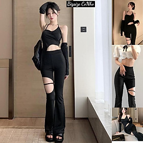 Quần ống loe bigsize nữ xẻ hở đầu gối, Quần dài ống loe Chuppy 60-95kg QQ - Size 1: 60-72kg