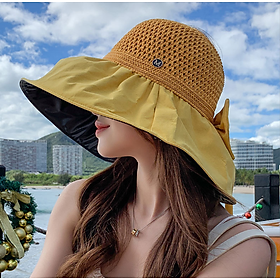Mũ nữ rộng vành gắn nơ phong cách Hàn, nón đi biển du lịch cao cấp