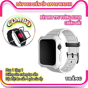 Dây Đeo liền ốp cho Apple Watch size 38/40/42/44mm TPU vuông SUPER chống sốc_Trắng (tặng dán KCL theo size)