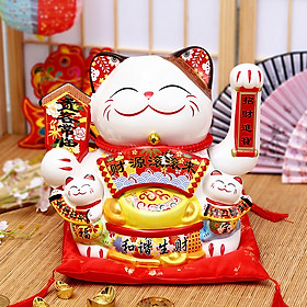 Mua Tượng Mèo Thần Tài Ngũ phúc lâm môn vẫy tay chiêu tài lộc 20cm bằng gốm sứ - mẫu giao ngẫu nhiên