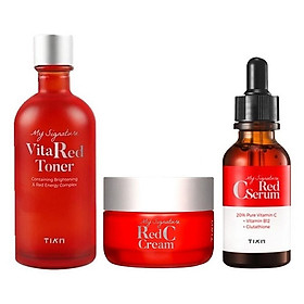 Bộ 3 sản phẩm dưỡng trắng da, làm mờ thâm TIA'M My Signature Red C (Toner + Serum + Cream)