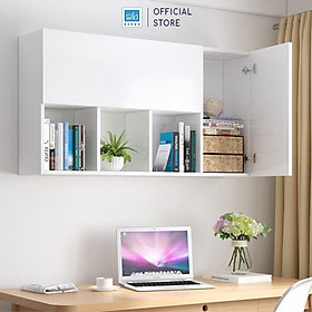Mua Tủ Sách Văn Phòng Treo Tường 4 Ngăn 2 Cánh Mở SIB DECOR (Không gồm đồ trang trí trên kệ)