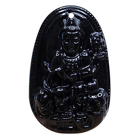 Mặt dây chuyền Phổ Hiền Bồ Tát Obsidian tự nhiên - Phật Bản Mệnh cho người tuổi Thìn, Tỵ size lớn VietGemstones