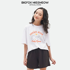 Áo Mùa Hè Cho Bé Gái MissMeow,Size Đại ,Áo Cotton Thun Cộc Tay Dáng Rộng In FRIENDS 4EVER 12-15